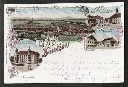 20401 AK Bonndorf Baden Litho 1898 Amtshaus ehemal. Schloss