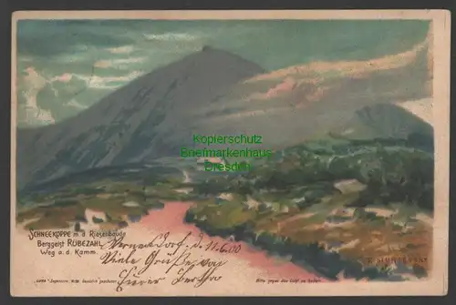 145737 AK Riesengebirge Schneekoppe 1900 halt gegen Licht Luha Künstlerkarte