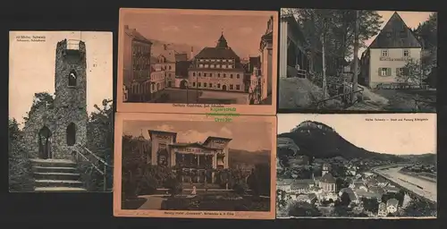 141027 5 AK Bad Schandau Gasthaus Gambrinus Hotel Sendig 1919 Liethenmühle