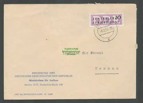 B-5515 Brief ZKD 7 Regierung Ministerium für Aufbau Institut für Zement Dessau