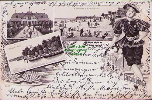 156424 AK Berg Dievenow Dziwnow Litho 1898 Soolbad Strandhalle Strandpartie