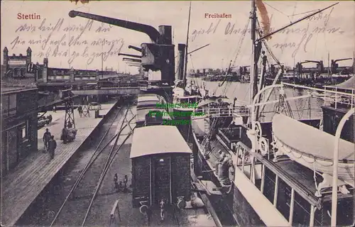 156451 AK Stettin Freihafen 1915 Bahngleise Hafenkran Kräne