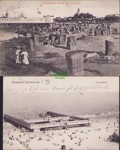156421 2 AK Swinemünde Swinoujscie Strand beim Herrenbad 1906 Herrenbad 1910