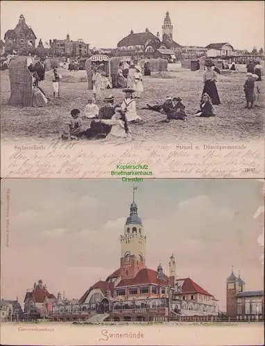 156420 2 AK Swinemünde Swinoujscie Strand Dünenpromenade 1905 Konversationshaus