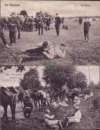 156193 2 AK Goldberg Meckl. 1907 Im Manöver Biwak Ruhepause 1907 Soldaten Pferde