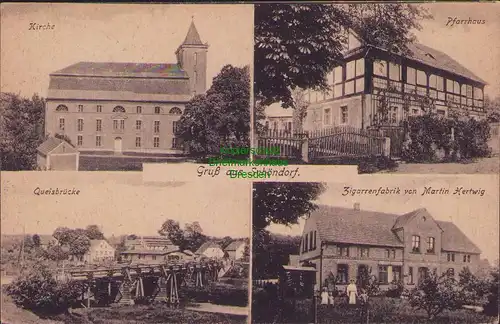 156211 AK Schöndorf 1921 Queisbrücke Kirche Pfarrhaus Zigarrenfabrik Bahnpost