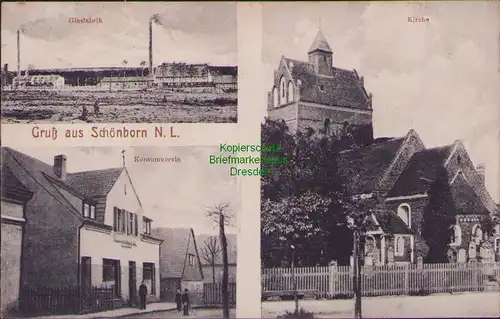 156232 AK Schönborn N. L. Glasfabrik Konsumverein Kirche