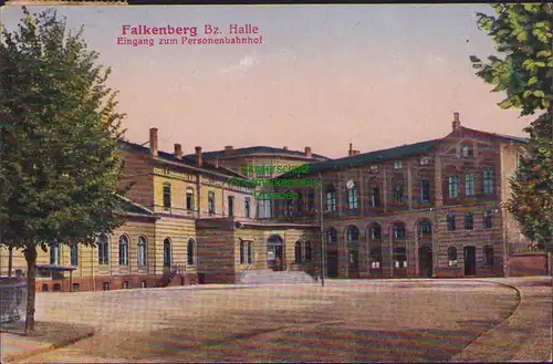156274 AK Falkenberg Bz. Halle Eingang zum Personenbahnhof 1919