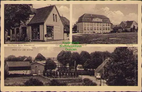 156314 AK Tellingstedt um 1935 Kaufhaus Gebr. Wieckhorst Schule Blick von Mühle