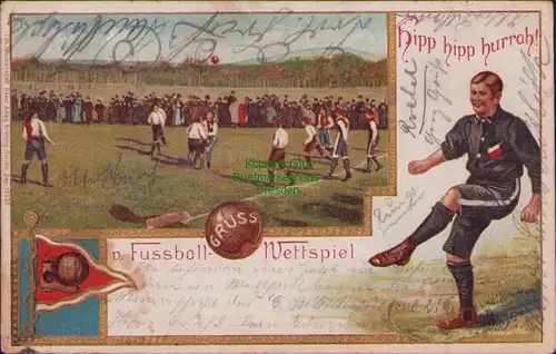 156101 AK Fussball Litho Hipp hipp hurrah Fußballspieler Wettspiel 1902