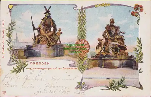 156347 AK Dresden Neustadt 1902 Monumentalgruppen auf der Carolabrücke
