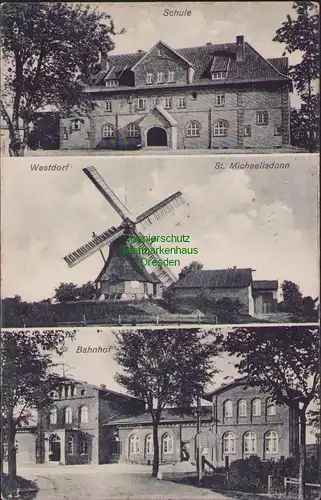 156309 AK Sankt Michaelisdonn 1932 Schule Westdorf Windmühle Mole Bahnhof