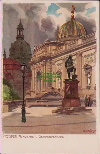 156113 AK Dresden Künstlerkarte Paul Hey Akademie Semperdenkmal um 1900