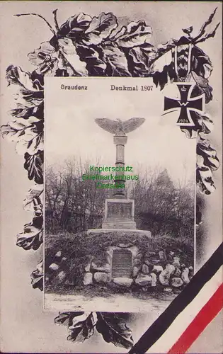 156270 AK Graudenz Grudiaz 1918 Denkmal 1807 Reinau Kr. Kulm