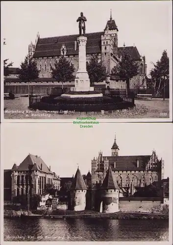 156295 2 AK Marienburg Wpr. um 1930 Abstimmungs Denkmal Die Marienburg Westseite