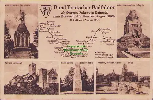 156378 AK Bund Deutscher Radfahrer Bundesfest Dresden 1926 Alteherrenfahrt Detmo