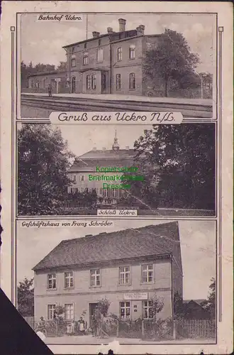 156327 AK Ukro N. L. Bahnhof 1915 Schloss Geschäftshaus Franz Schröder