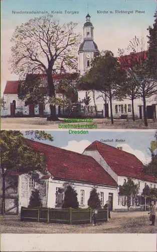 156344 AK Niederaudenhain Kr. Torgau Kirche Richtergut Plesse Gasthof Rothe 1926