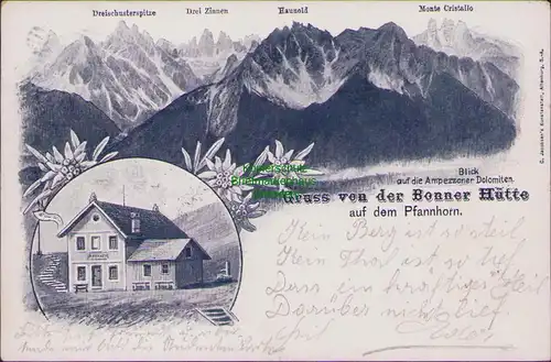 156379 AK Toblach 1901 Bonner Hütte Pfannhorn Ampezzaner Dolomiten