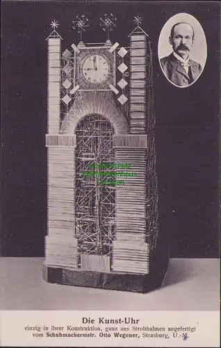 152960 AK Strasburg Uckermark 1910 Die Kunst Uhr ganz aus Stroßhalmen O. Wegener