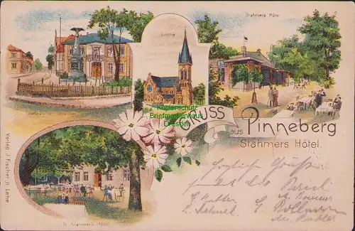 156058 AK Litho Pinneberg Stahmer´s Hotel Kirche Denkmal 1899 Hamburg Eimsbüttel