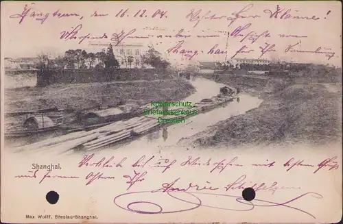 156093 AK China Shanghai Fluß Flöße Holztransport Datiert Yangtsun 1904
