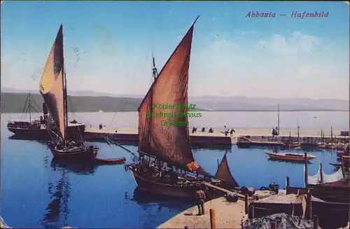 152868 AK Abbazia Opatija Kroatien Hafenbild Zensur 1917