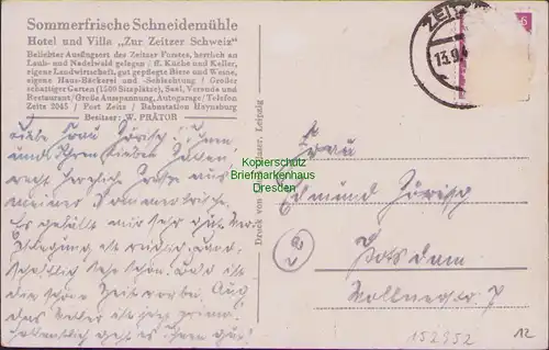 152952 AK Erlenbach bei Zeitz Hotel und Villa Zur Zeitzer Schweiz um 1942