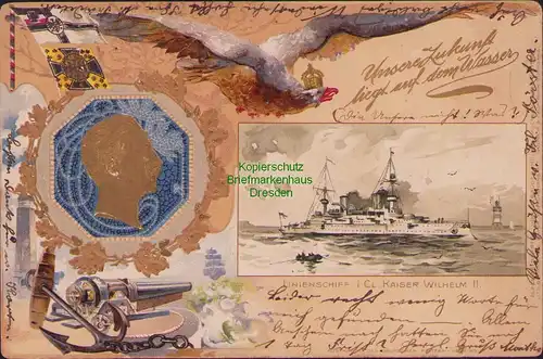 152982 AK Linienschiff Kaiser Wilhelm Unsere Zukunft liegt auf dem Wasser 1900