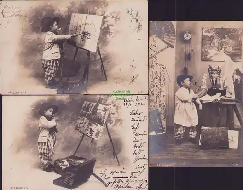 152989 3 AK Paris Frankreich 1902 Fotokarte Kind als Maler Künstler Staffelei Pi