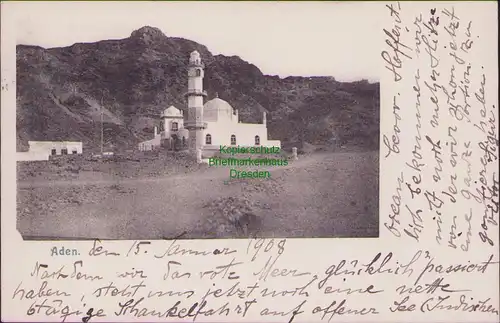 156070 AK Aden Moschee Minarett 1908 Deutsche Seepost Australische Hauptlinie f