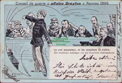 152984 AK Dreyfus Affäre Justizskandal Frankreich Rennes 1899 Künstlerkarte F. F