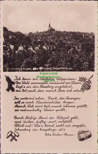 152891 AK Schneeberg Erzgebirge vom Radiumbad Oberschlema aus um 1935 Spruch