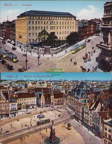 152616 2 AK Halle Saale Riebeckplatz Hotel goldene Kugel 1937 Blick von den Haus