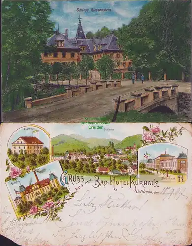 152643 2 AK Litho Hotel Kurhaus Gottleuba Restaurant 1897 Schloss Giessenstein