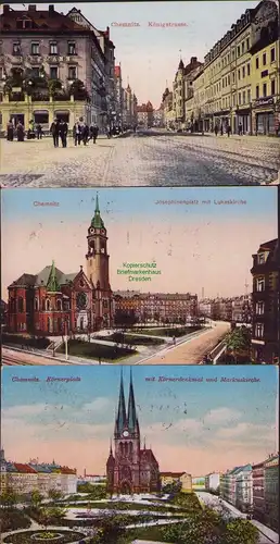 152764 3 AK Chemnitz Königstraße Hotel Herrmann 1915 Körnerplatz Josephinenplatz