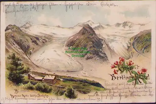 152823 AK Litho Berliner Hütte K.K. Briefablage Mayrhofen 1901 Gletscher