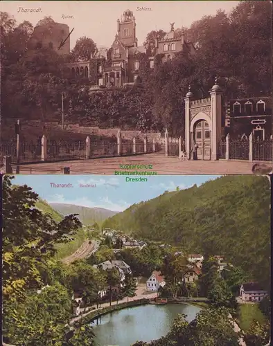 152735 2 AK Tharandt Ruine Schloss Badetal bahnstrecke Teich See um 1920