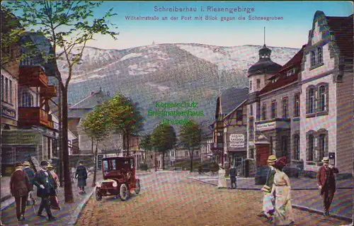 152664 AK Schreiberhau im Riesengebirge 1917 Wilhelmstraße an der Post Postamt