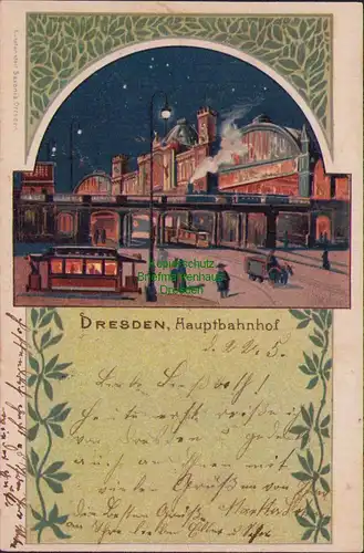 152741 AK Dresden Hauptbahnhof 1900 Litho Künstlerkarte