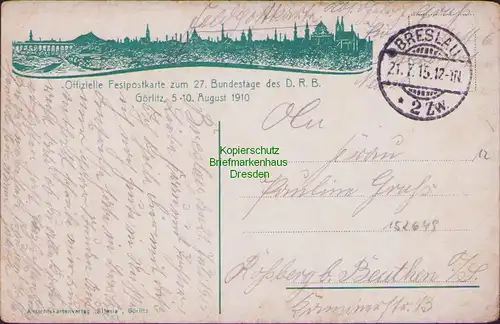 152649 AK Görlitz 1910 27. Bundestag des Deutschen Radfahrer Bundes Landeskrone