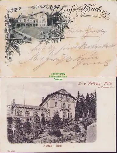 152598 2 AK Hutberg bei Kamenz Hotel 1897 + 1905