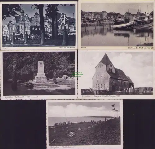 152589 5 AK Husum Hafen Markt bei der Kirche Badestrand Kirche Schobüll Ehrenmal