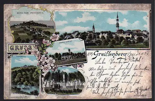 68191 Greiffenberg Litho Kienberg Kirche Kriegerdenkmal