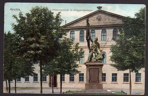 66539 AK Apolda Knabenschule Kriegerdenkmal 1910