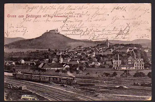 66545 AK Hechingen Am Bahnhof Zug Dampflok 1910