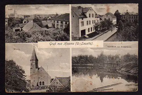 64644 AK Hosena 1918 Schule Kirche Sportteich der Wasserkirche Wasserclub Hosena