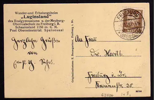 63506 AK Freiburg im Breisgau 1925 Erholungsheim Luginsland Post Obermünstertal