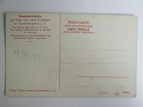 63542 AK Tannenbergsthal i. V. 1923 Gasthaus Im Krug zum alten Forsthaus J