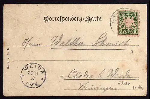 63330 AK Regensburg 1898 Platz Bauernhof frühe handcolorierte Karte